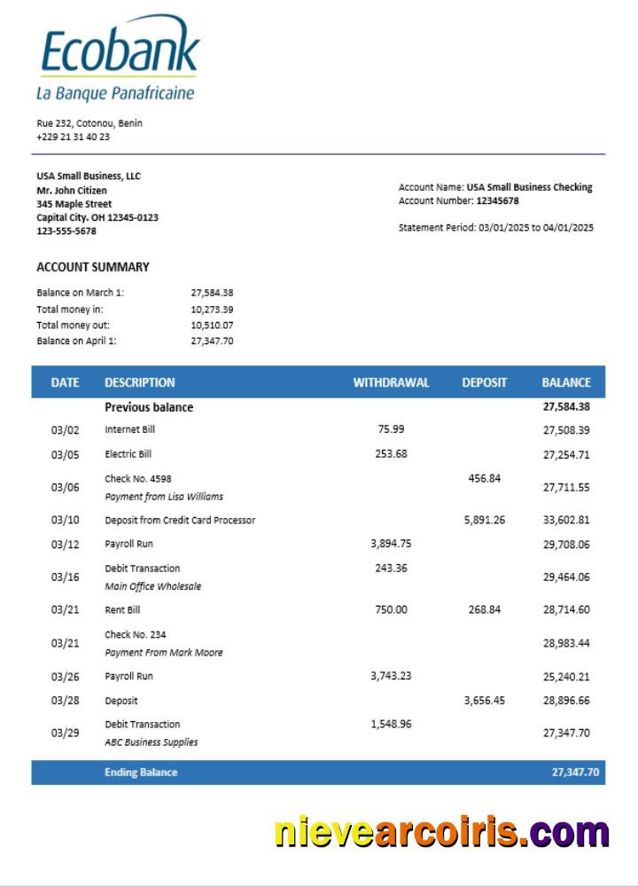 Ecobank enterprise statement